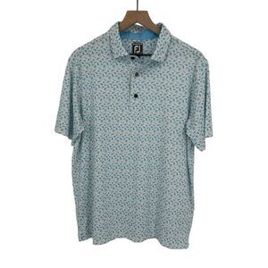 Footjoy Tropical Vacation Print Golf Polo Shirt Mens Large White Blue Stretch